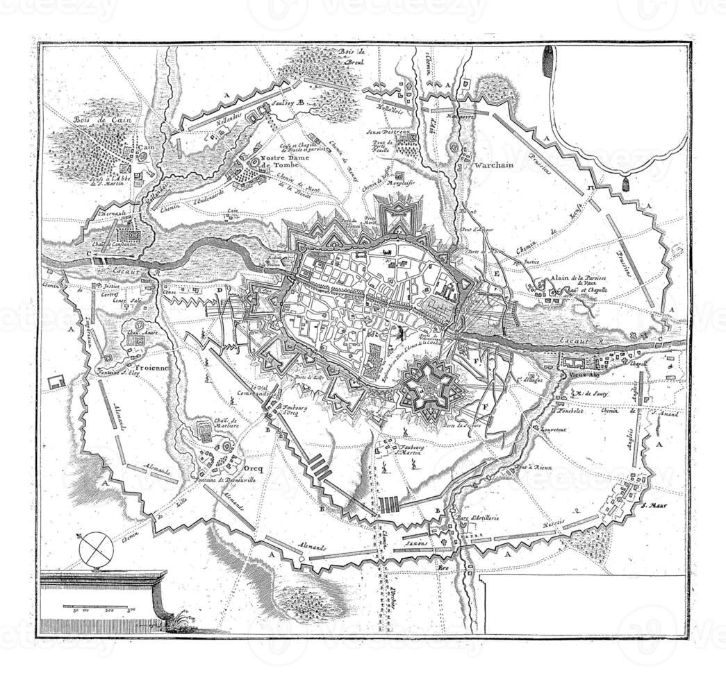 Map of the Siege of Tournai, vintage illustration. photo