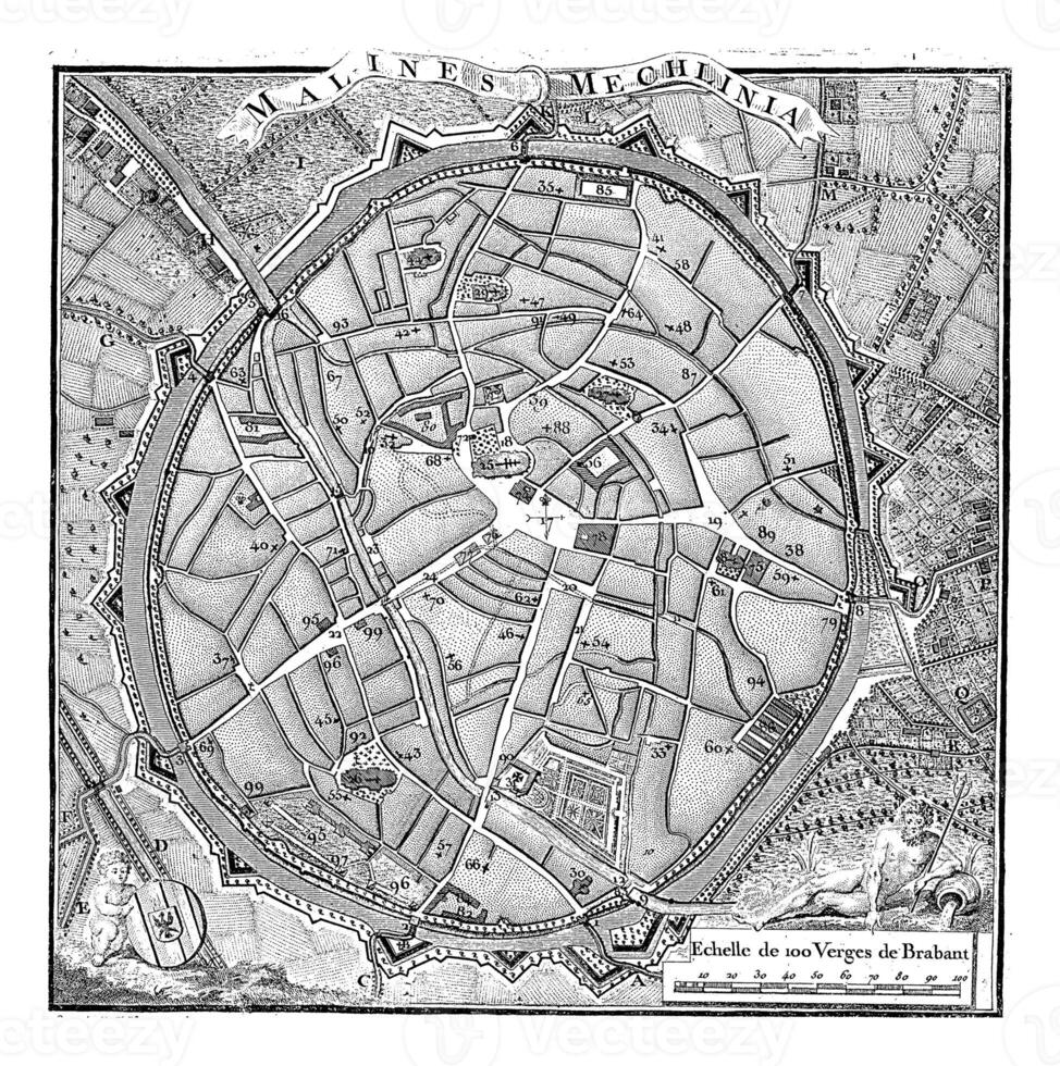 Map of Mechelen, vintage illustration. photo