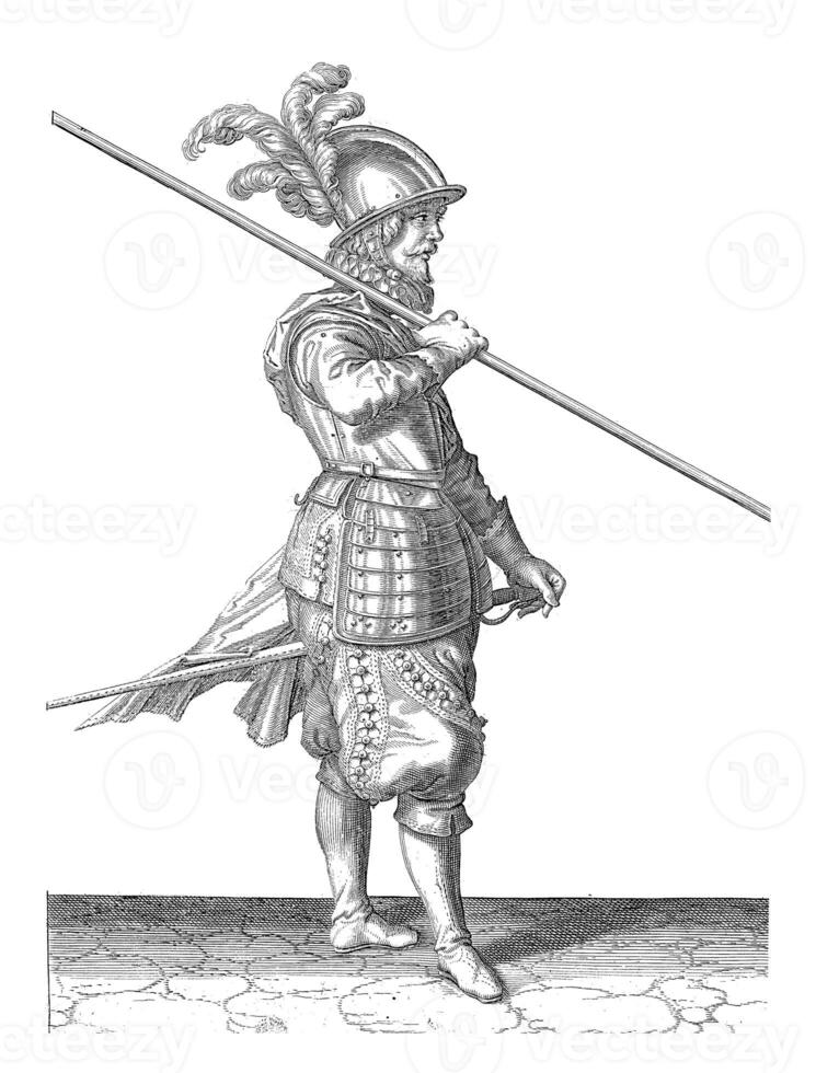 Soldier Carrying His Skewer, vintage illustration. photo