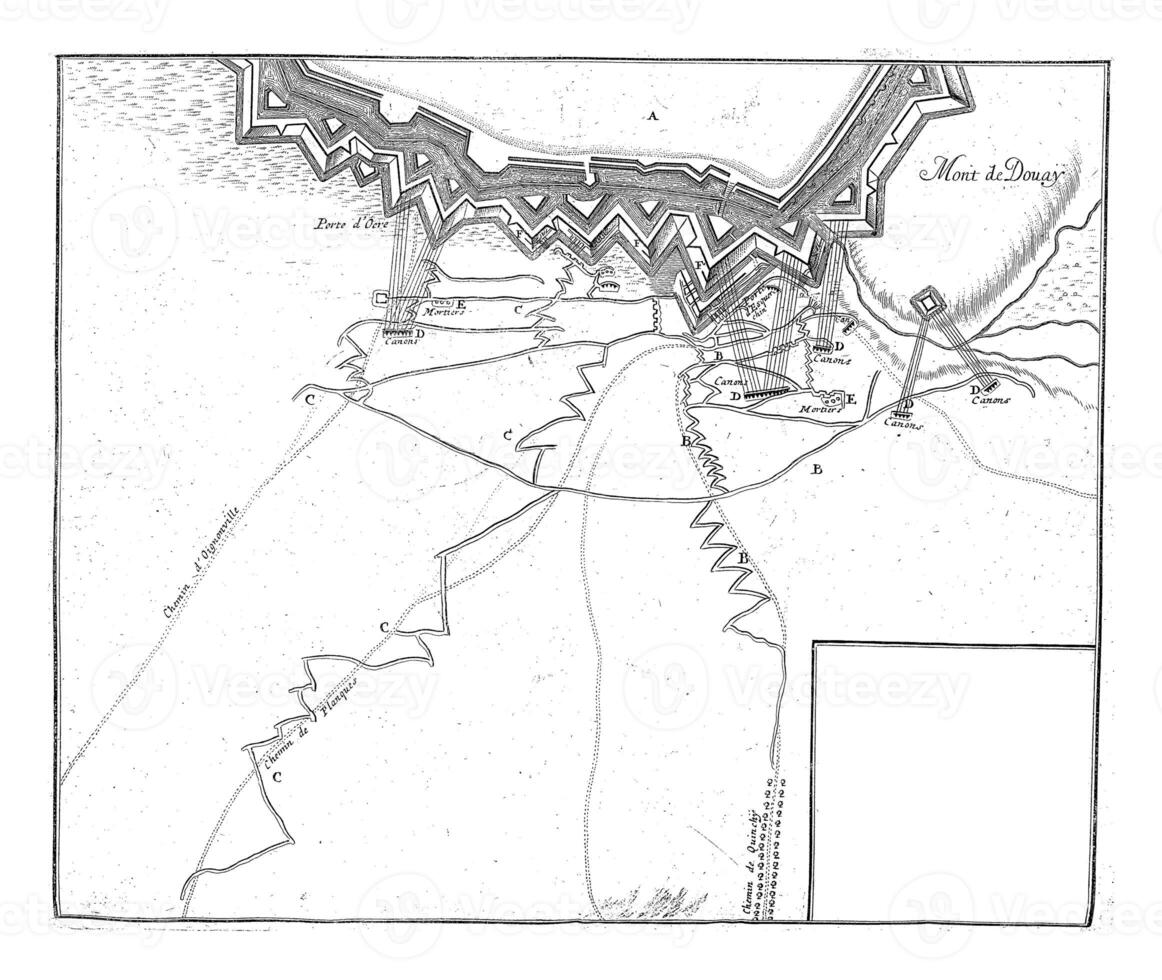 Map with the Allied attacks on Douai, vintage illustration. photo