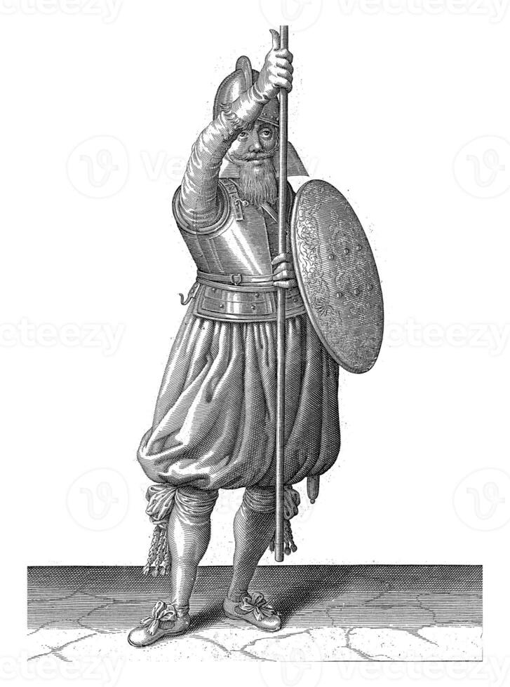 el ejercicio con proteger y lanza, Adán camioneta breen, 1616 - 1618, Clásico ilustración. foto