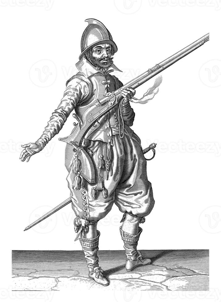 Soldier on Watch Holding His Rudder with His Left Hand, vintage illustration. photo