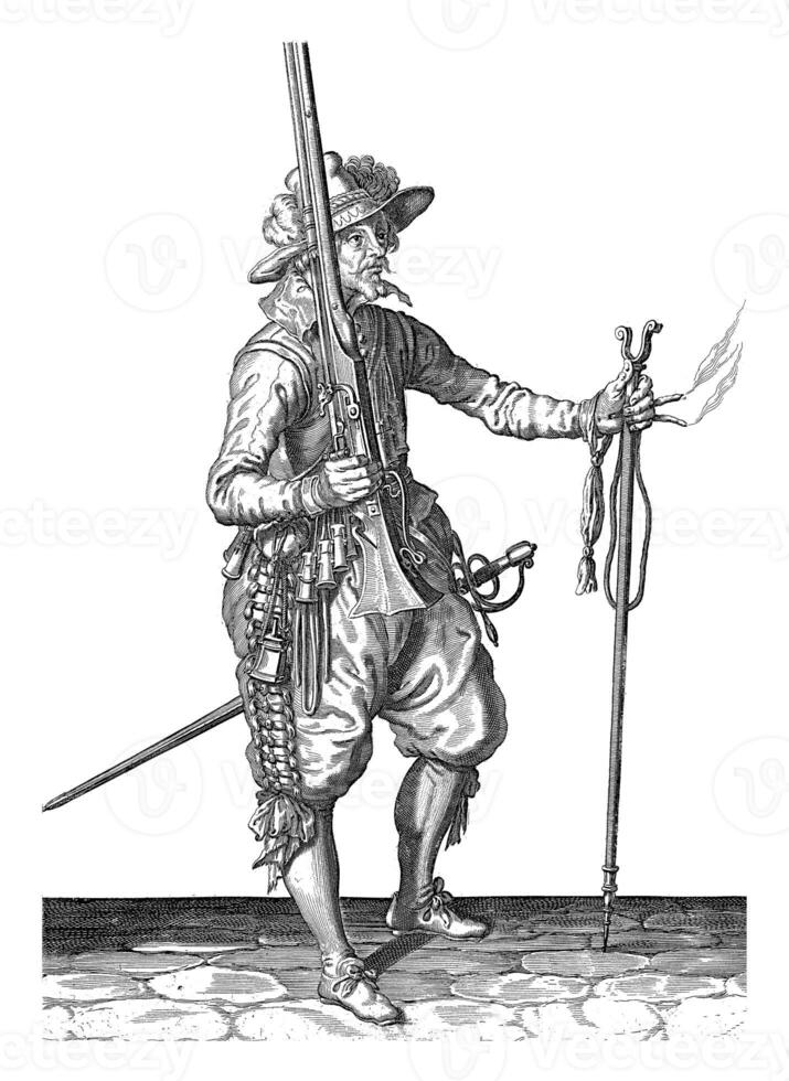Soldier holding his musket, vintage illustration. photo