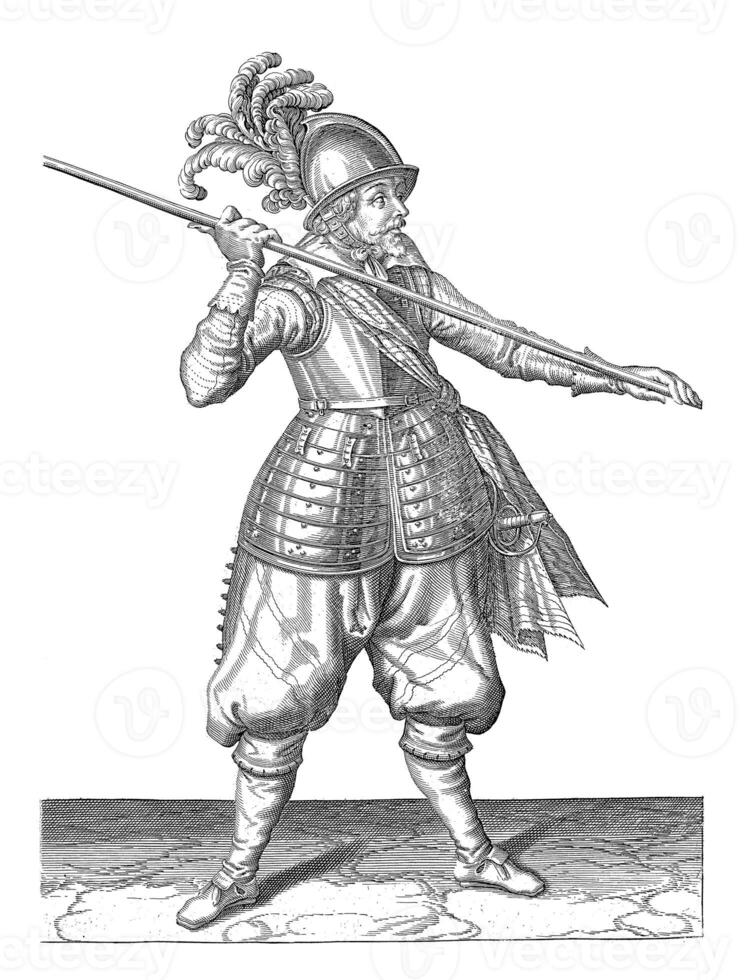 Soldier Carrying His Skewer Wide with His Hands, vintage illustration. photo