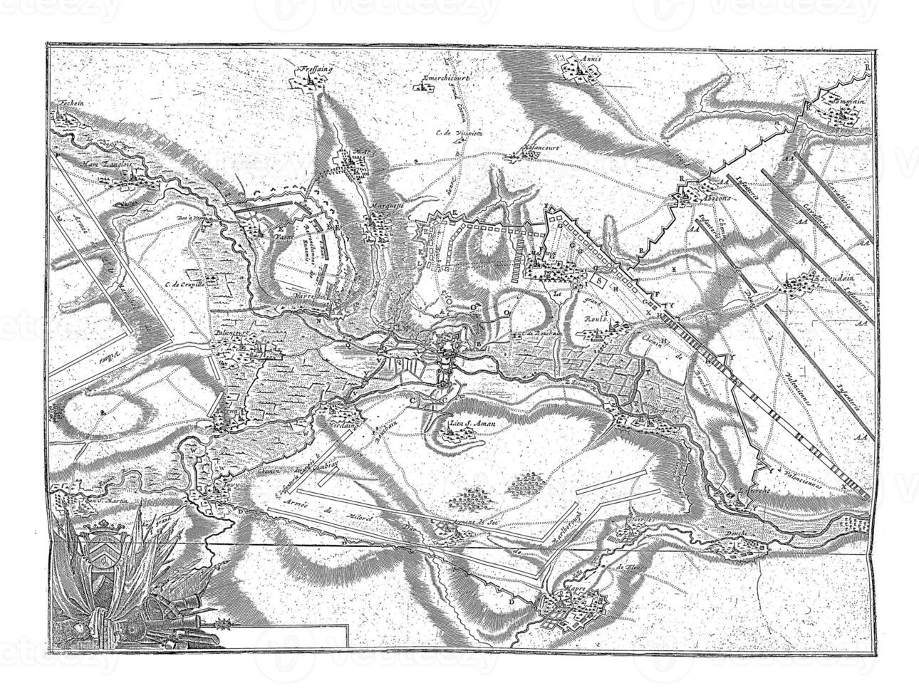 mapa de el cerco de cadena de bouchain, Clásico ilustración. foto