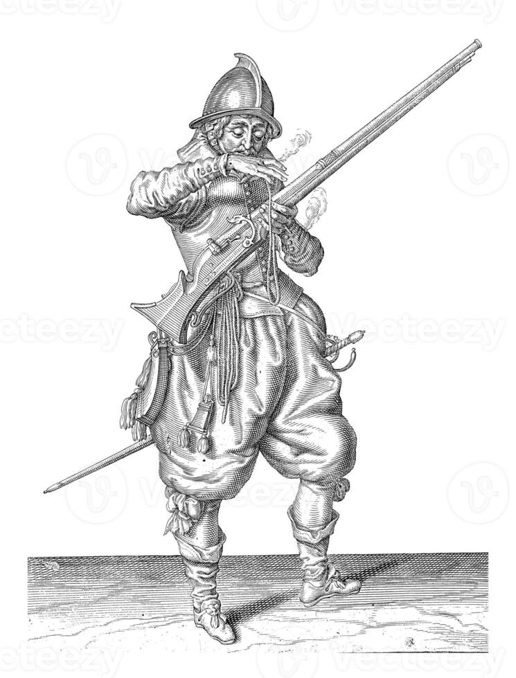 Soldier with a rudder, vintage illustration. photo