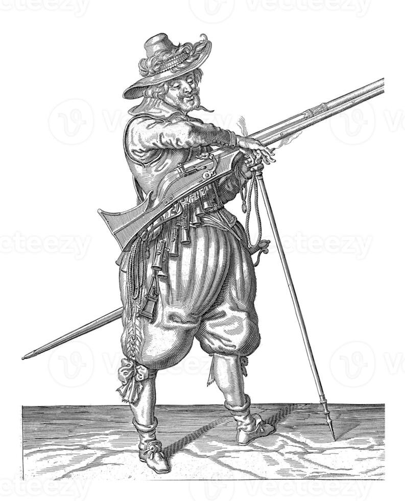 Soldier on Watch with a Musket Taking His Wick, vintage illustration. photo