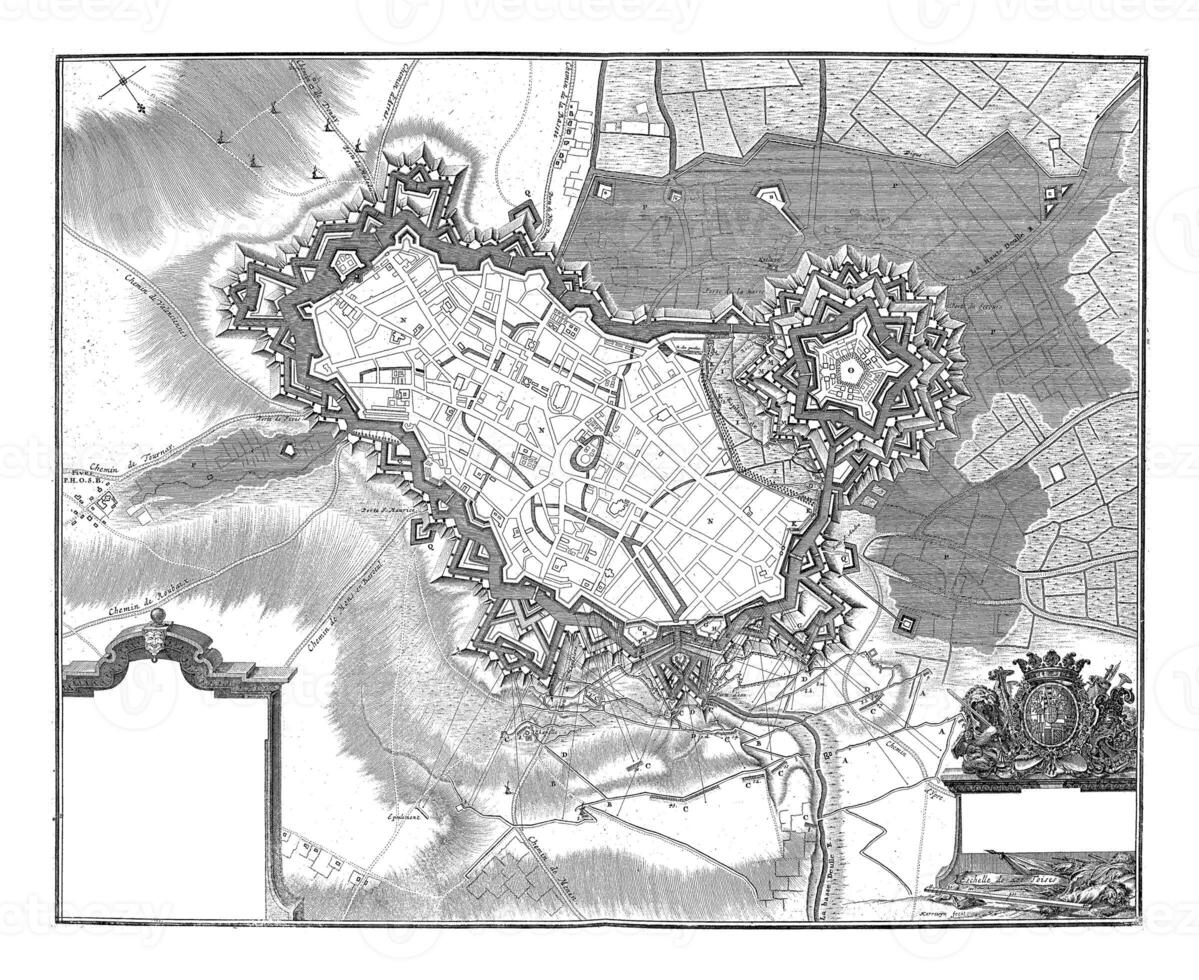 Map of the fortifications of Lille and the citadel, vintage illustration. photo