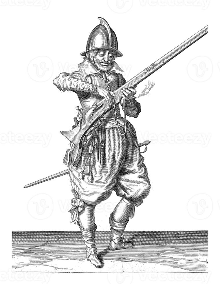 Soldier loosening his wick from the cock from his rudder, vintage illustration. photo