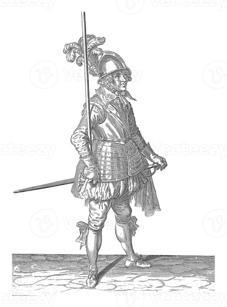 Soldier Holding His Skewer Upright in the Bowl, vintage illustration. photo