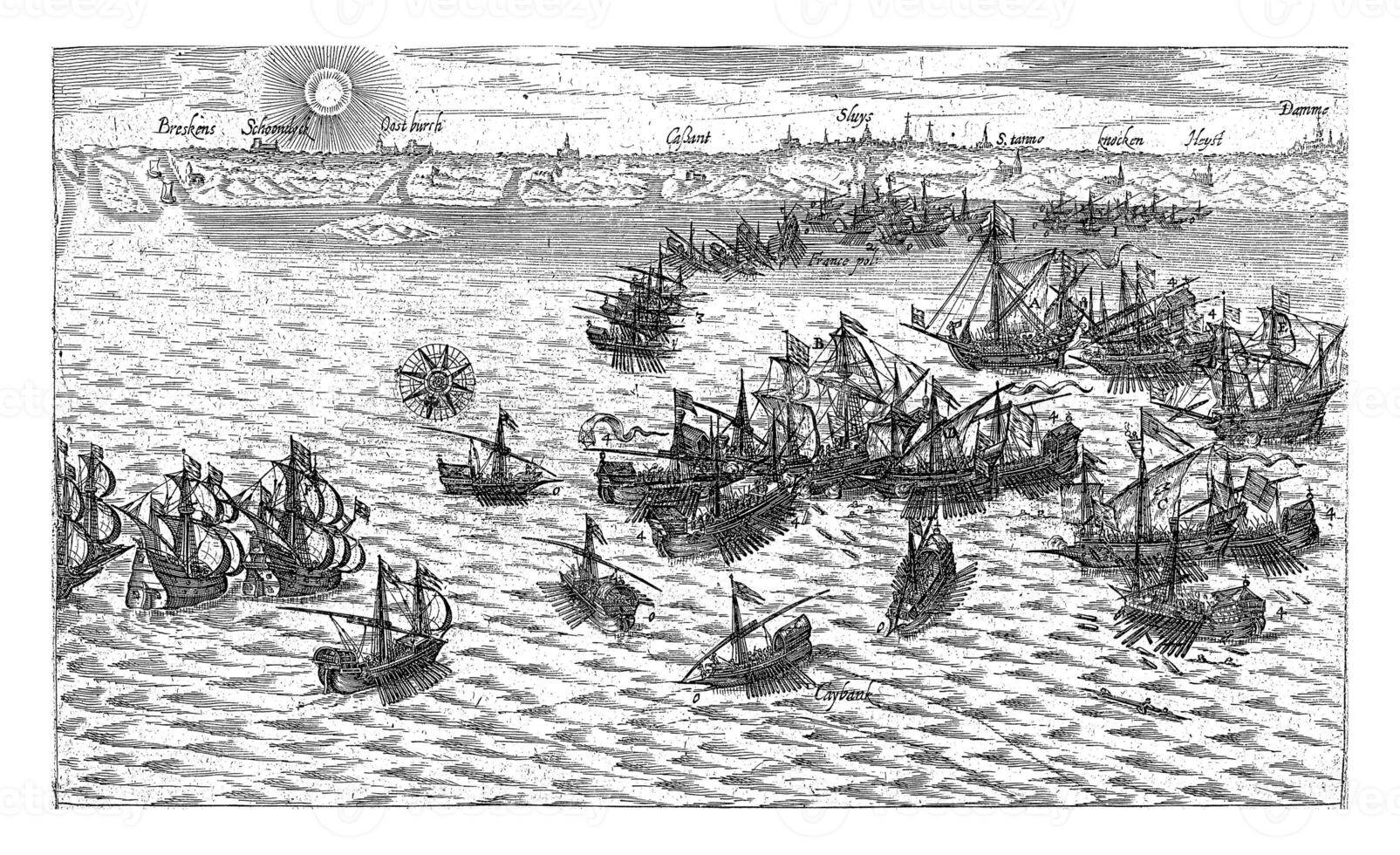 Sea battle, vintage illustration. photo