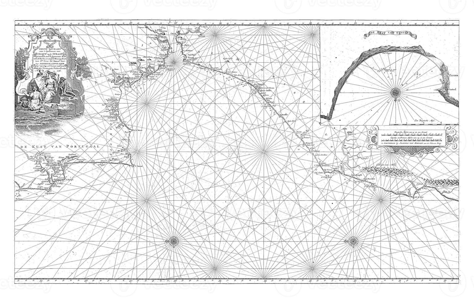 Sea chart of the Strait of Gibraltar and the Bay of Tangier, vintage illustration. photo