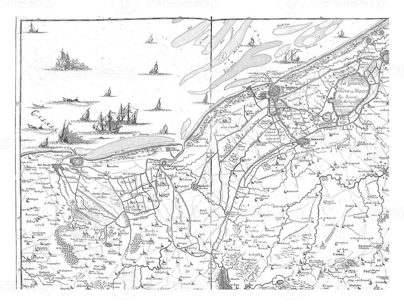 Map of the Northern French coast, vintage illustration. photo