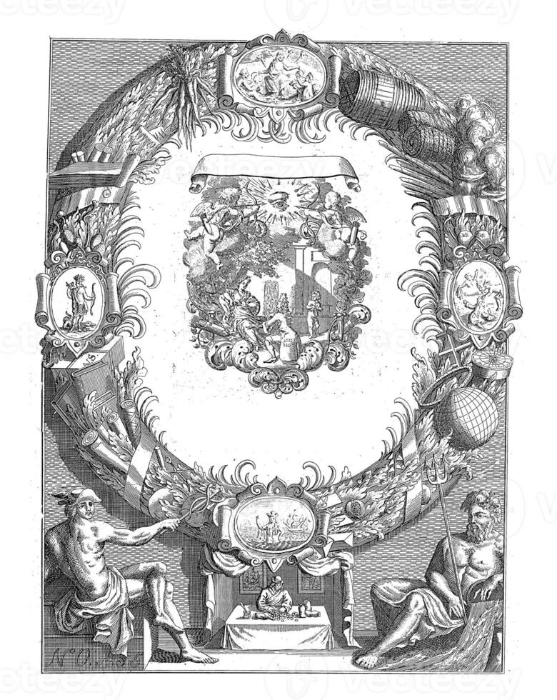Title page with the Action stall or the Voorhof of Quinquenpoix, vintage illustration. photo
