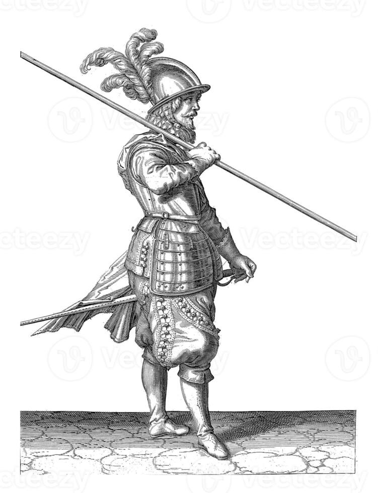 Soldier Carrying His Skewer on His Right Shoulder, vintage illustration. photo