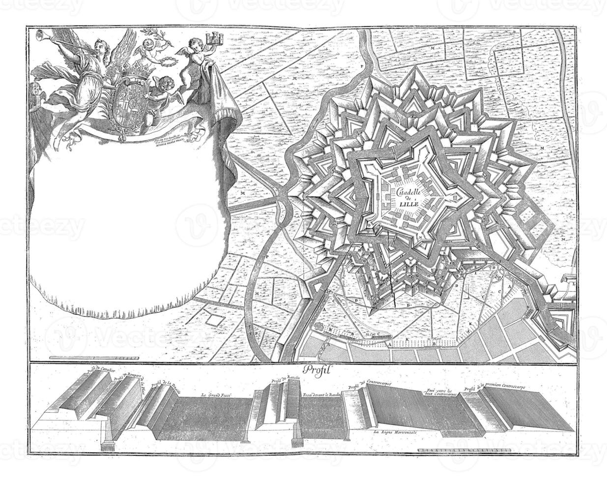 Map of the citadel of Lille, vintage illustration. photo