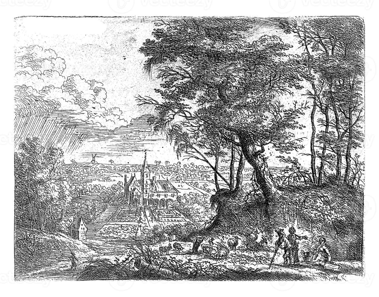 paisaje con un país casa en el distancia, lucas camioneta uden, 1605 - 1673 foto