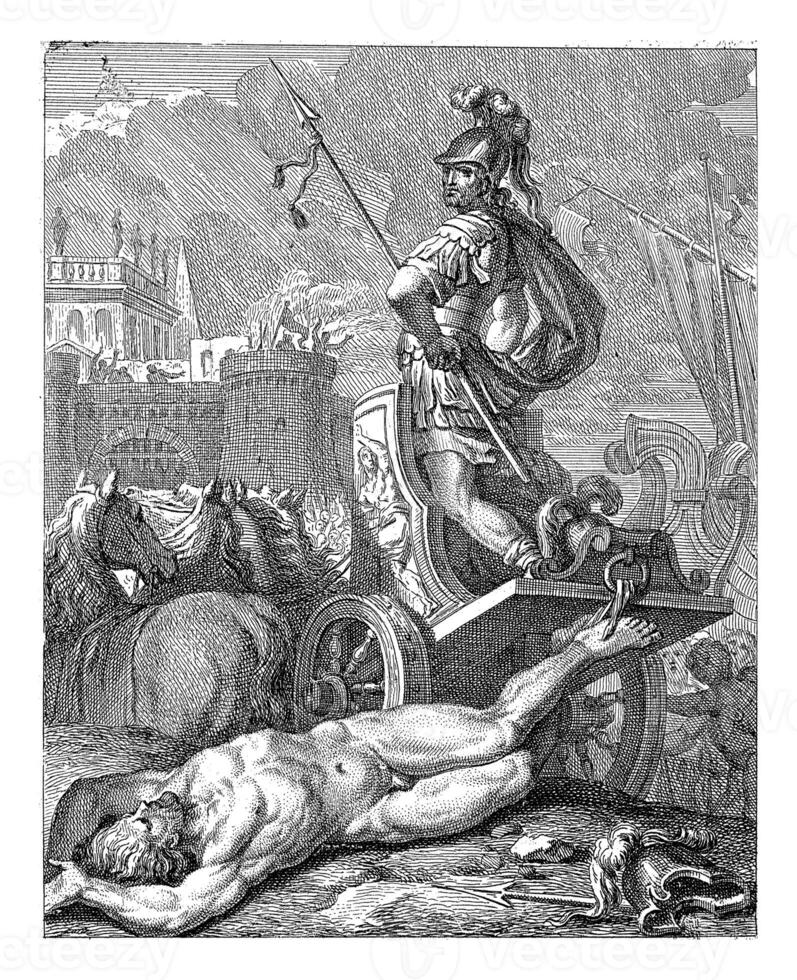 Achilles with Hector's corpse behind his chariot photo