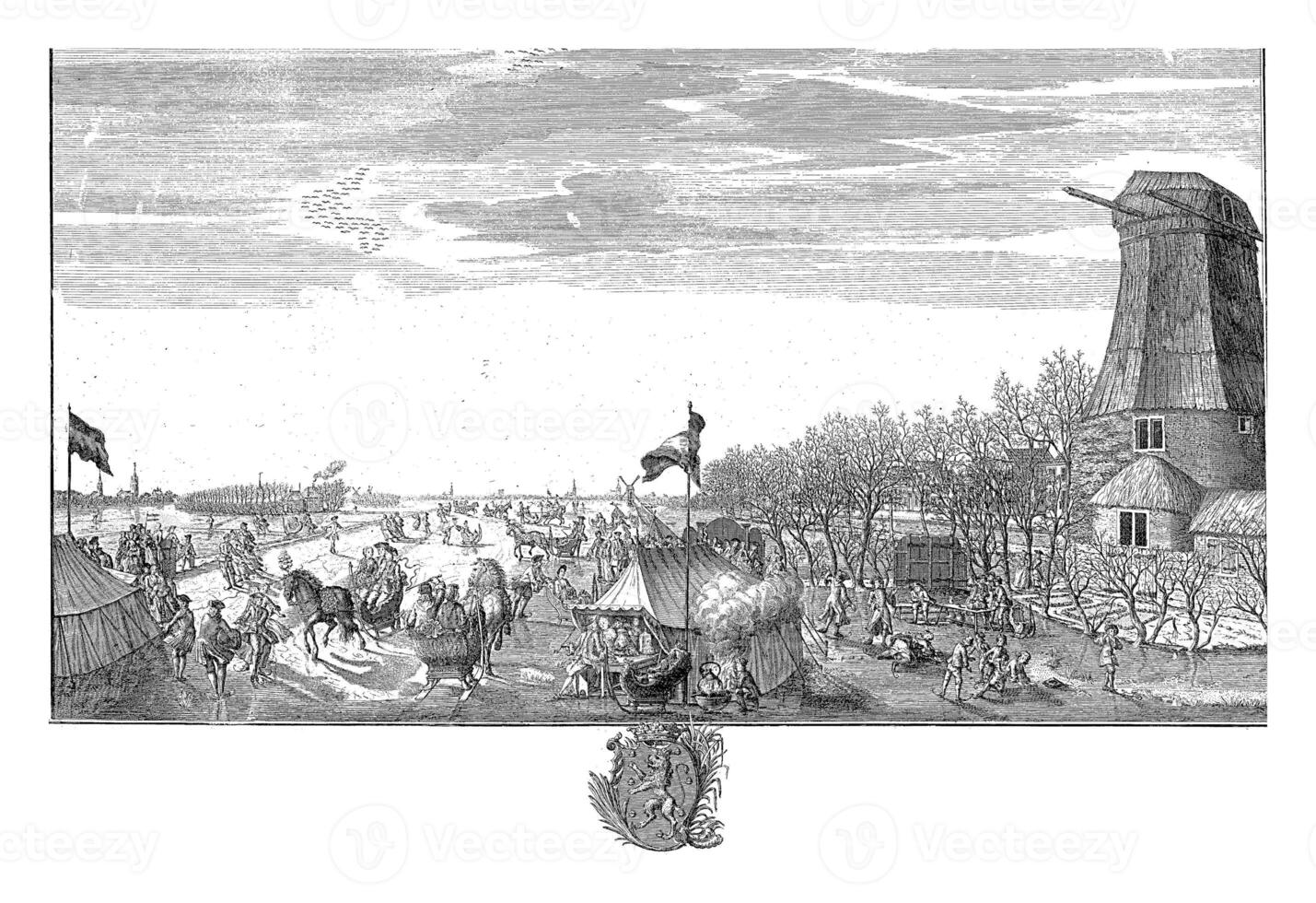 Enjoying the ice on a flooded piece of land in The Hague, Iven Besoet attributed to, 1757 photo