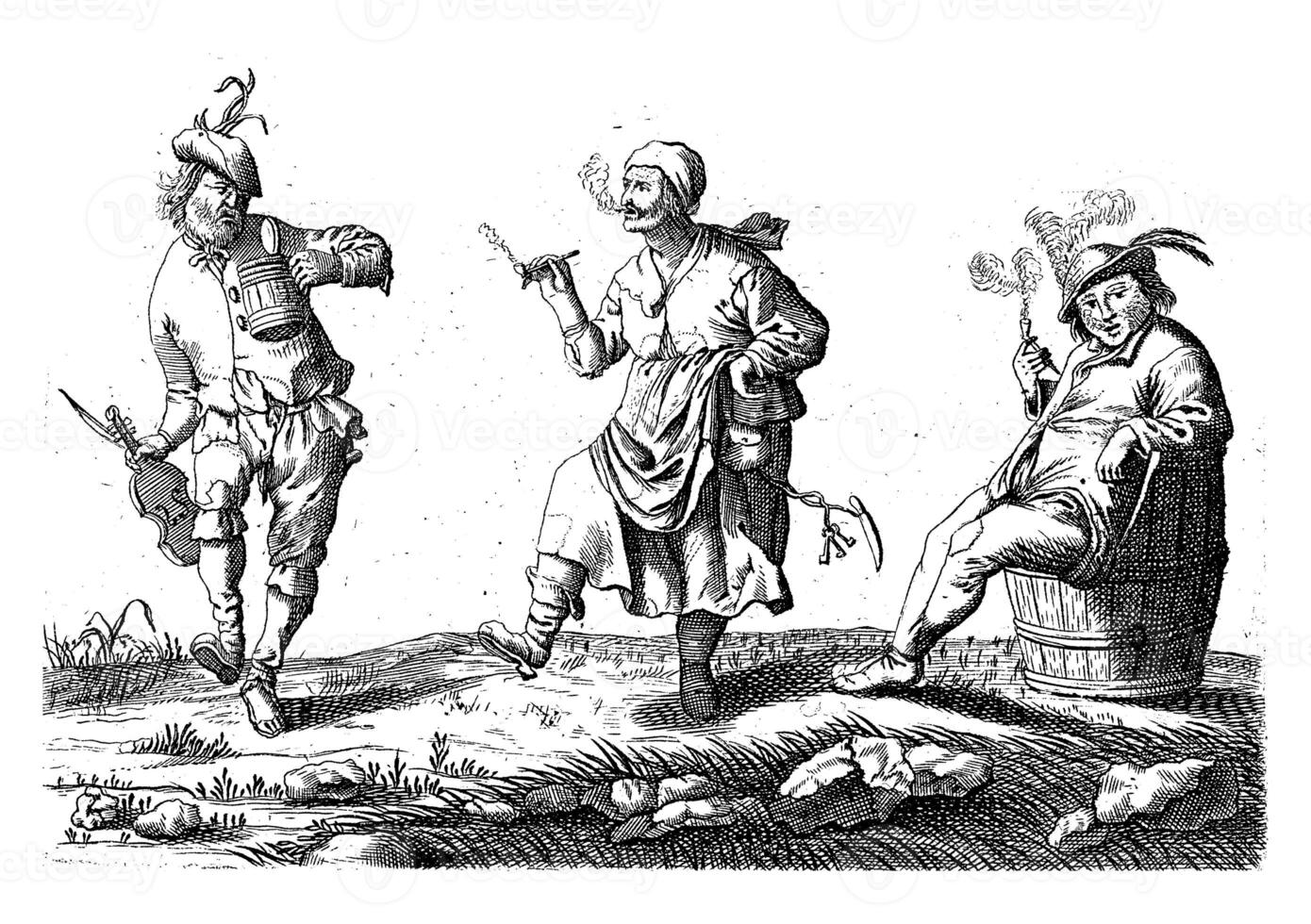 Dancing farmer and his wife and a man on a barrel, Pieter Nolpe, after Pieter Jansz. Quast, 1623-1703 photo