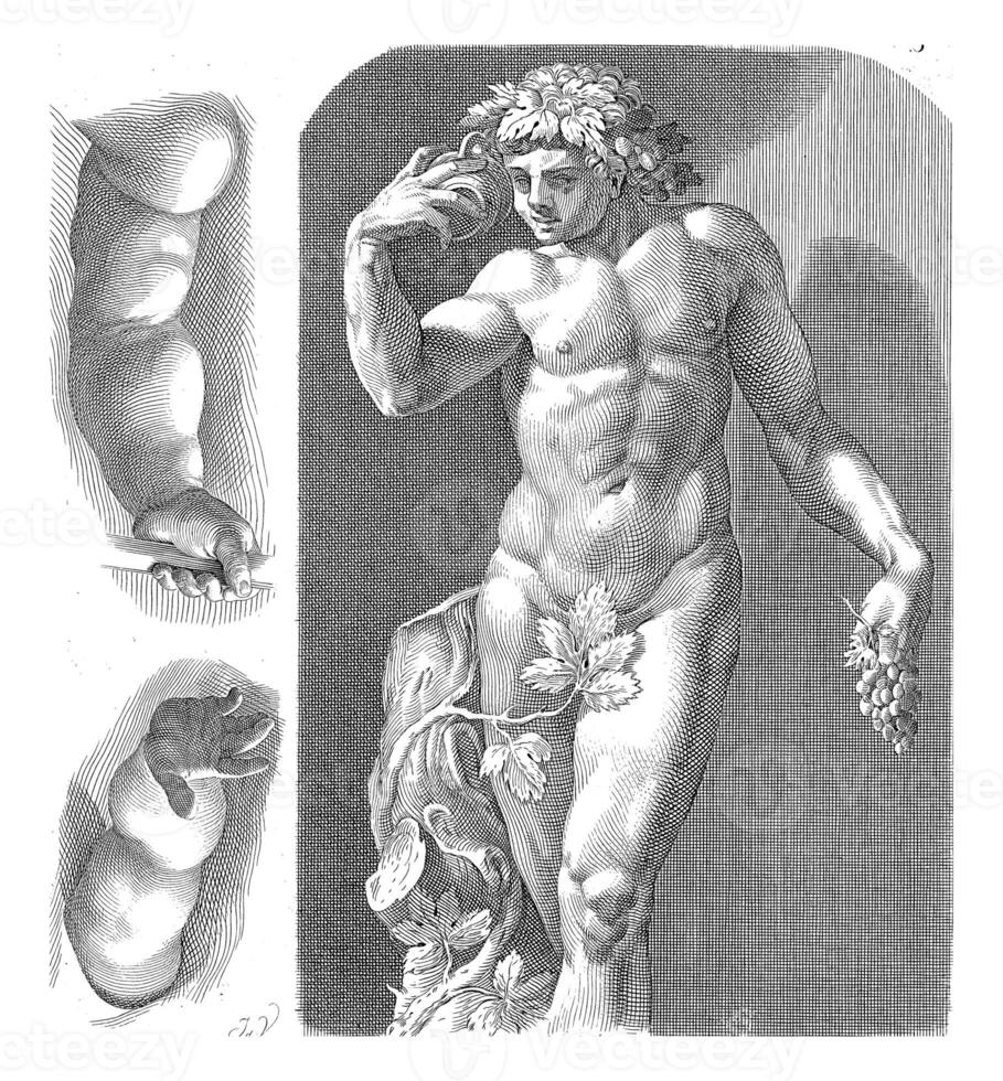 Bacchus statue and two studies of the poor, photo