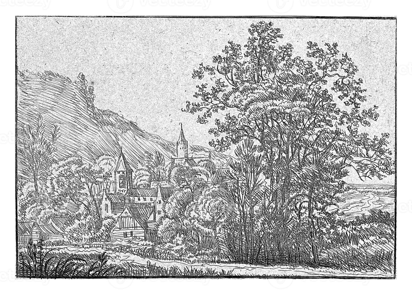 Village with two towers, anonymous, 1610 - 1703 photo