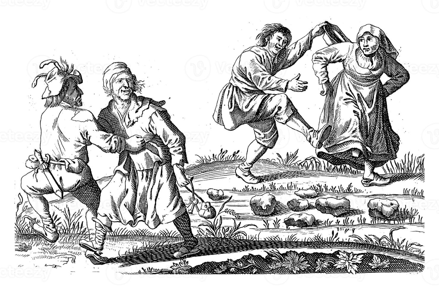 Two dancing peasant couples, Pieter Nolpe, after Pieter Jansz. Quast, 1623-1703 photo