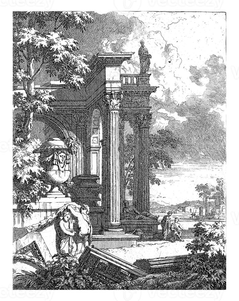 Landscape with a Classical Temple, Pieter van den Berge, 1669 - 1744 photo