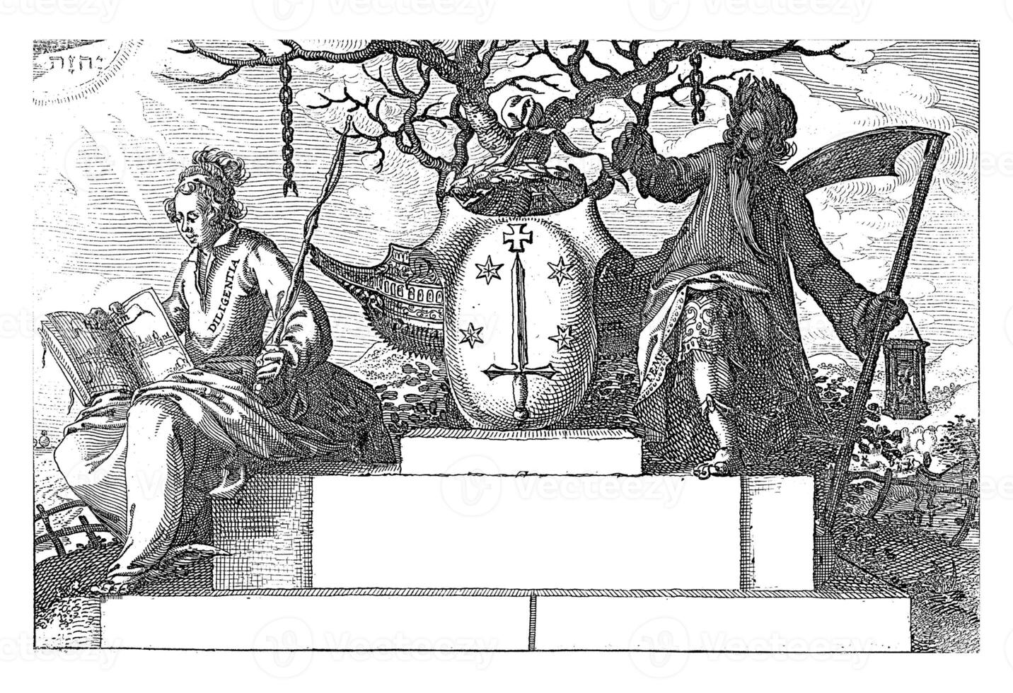 Diligentia and Tempus at the coat of arms of Haarlem photo