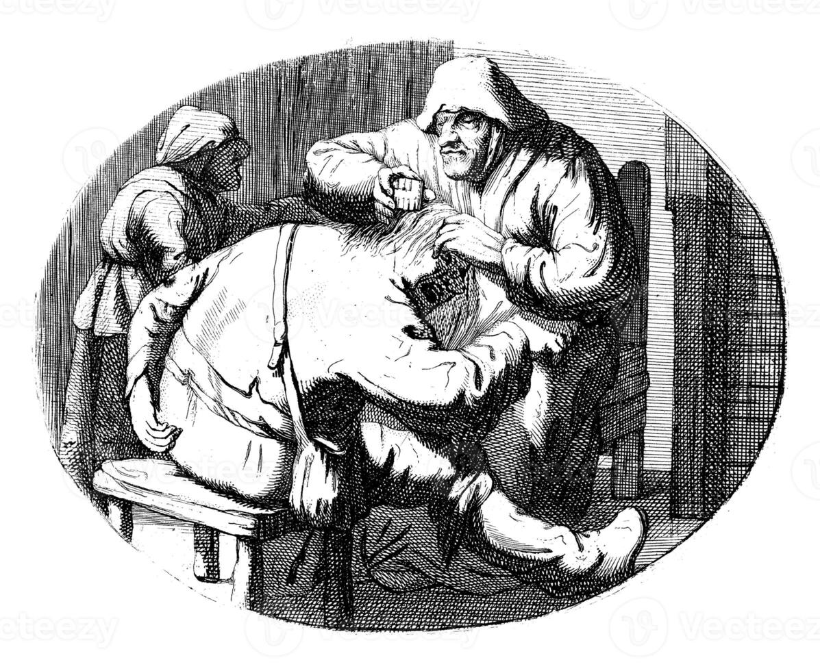 Figures with a lice comb, Cornelis A. Hellemans, 1650 - 1699 photo
