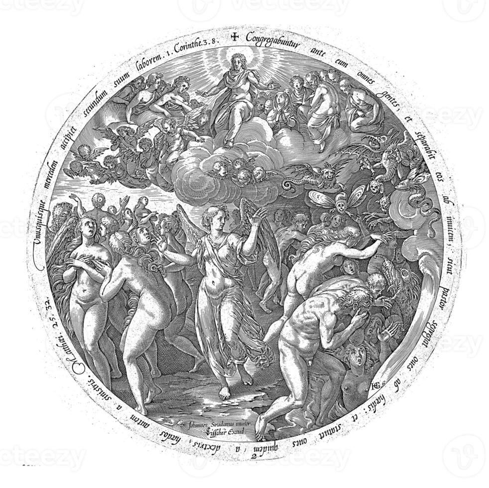 The blessed are separated from the cursed, Hendrick Goltzius, after Jan van der Straet, 1596 - 1652 photo