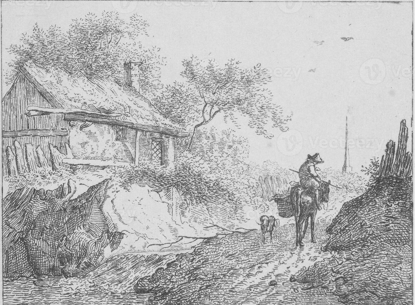 Landscape with a Man on a Donkey photo