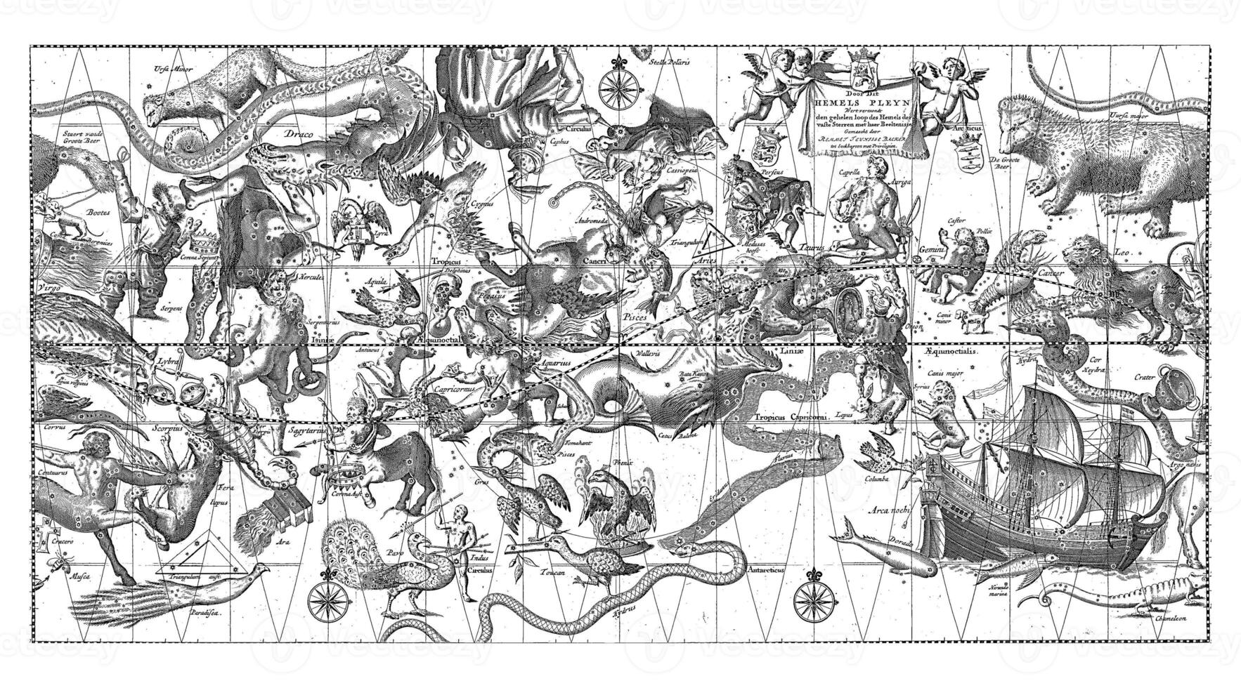 Celestial map for the northern and southern starry sky in Mercator projection photo