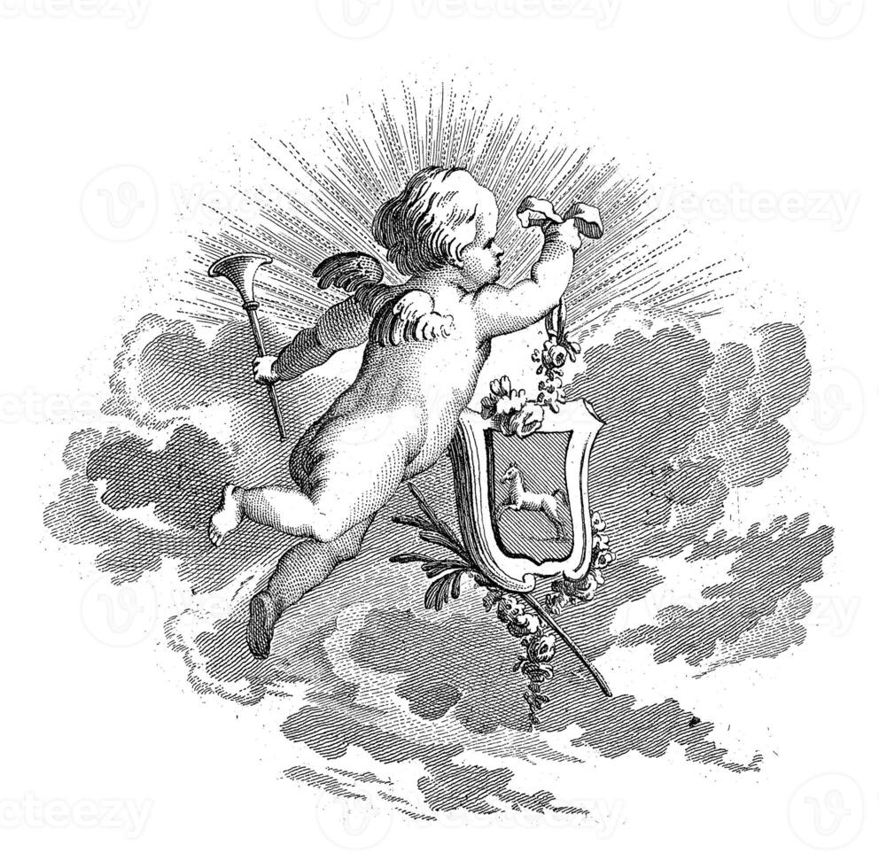 Flying putto with coat of arms photo