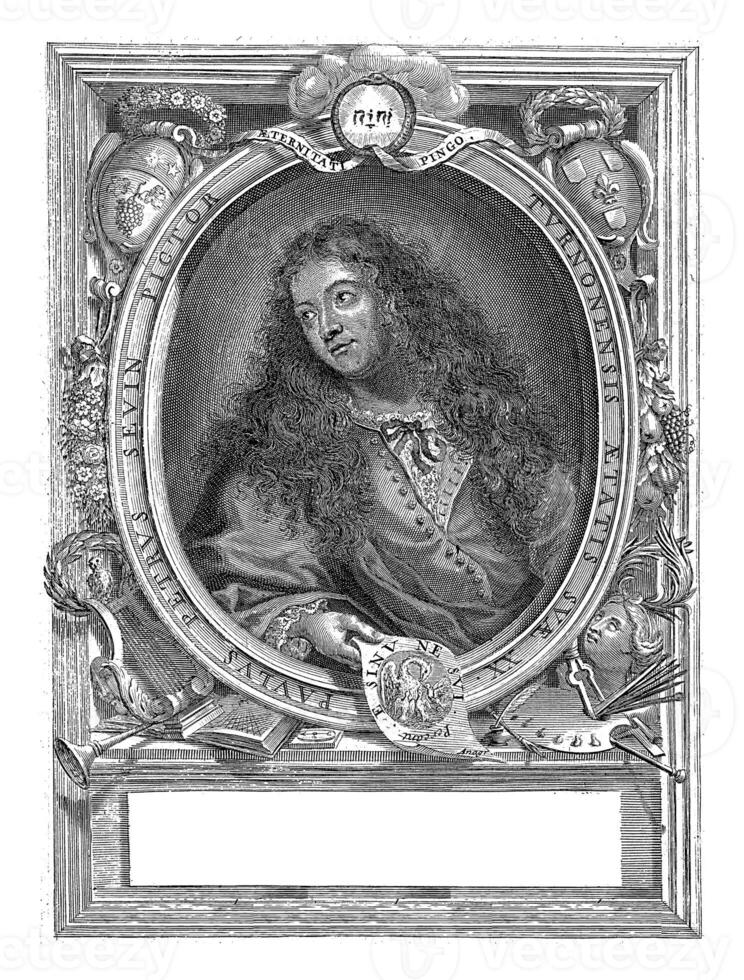 Portrait of the painter Petrus Paulus Sevin of Tours, Claudius Vermeulen, after Jean Cotelle I, 1688 photo