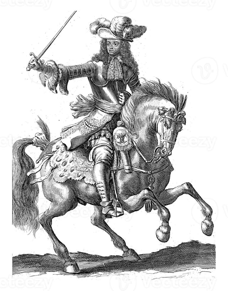 Portrait of Charles V Leopold, Duke of Lorraine, on horseback with a sword in his hand photo