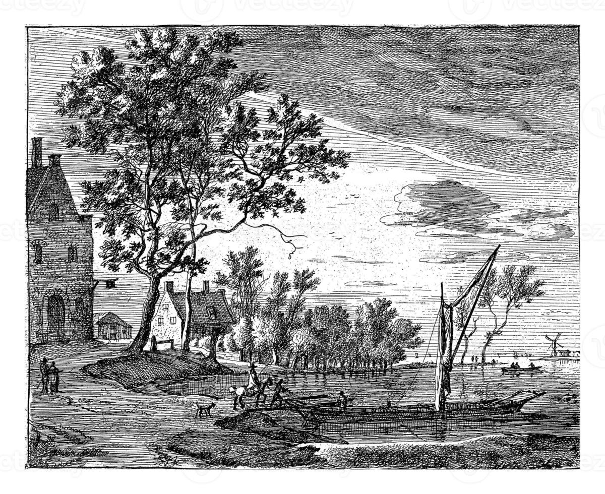 View of the ferry, across the river Lek photo