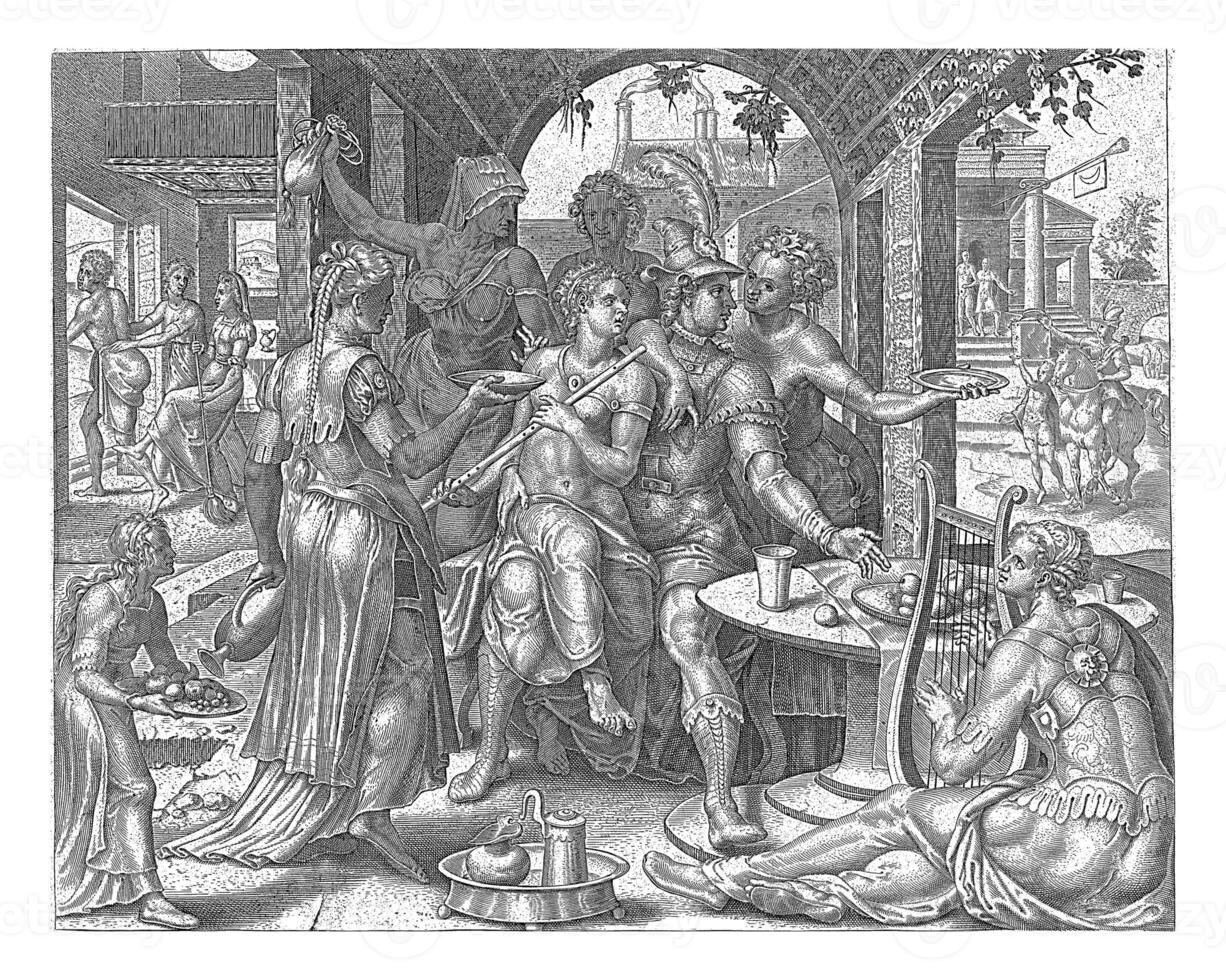 The Prodigal Son Squanders His Inheritance, Philips Galle, after Maarten van Heemskerck, c. 1596 - c. 1633 photo