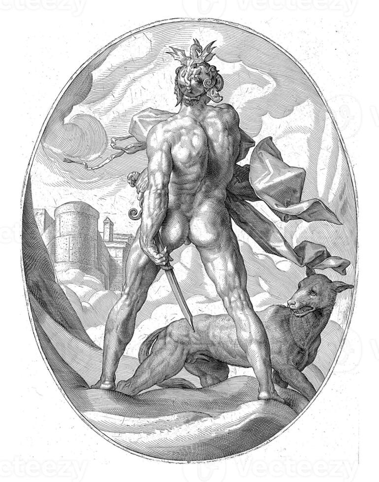 Mars on the Clouds, Jacob Matham attributed to, after Hendrick Goltzius, 1599 - 1603 photo