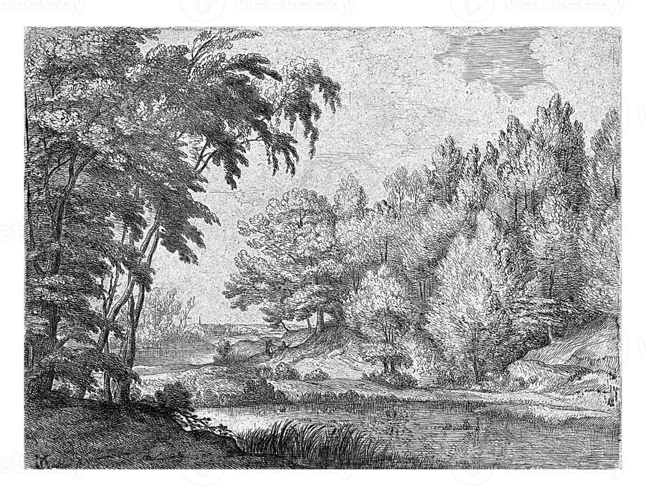 paisaje con un serpenteante río, lodewijk Delaware vadder, 1615 - 1655 foto