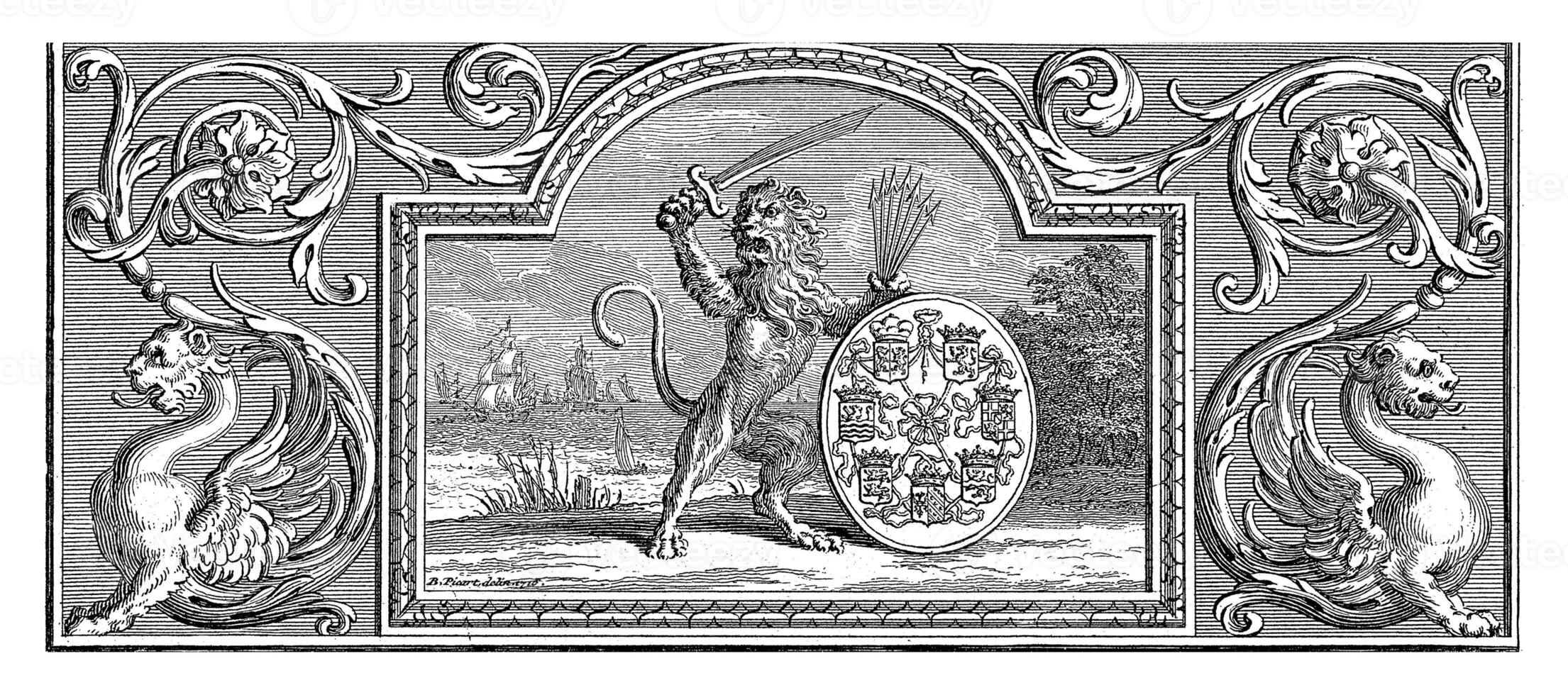 Dutch Lion Holding the Coat of Arms of the Seven Provinces, Bernard Picart photo