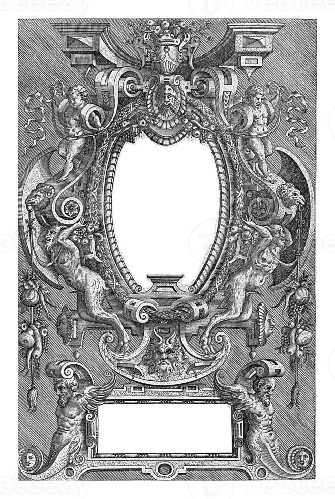 Title page, oval cartouche supported by two satyrs photo