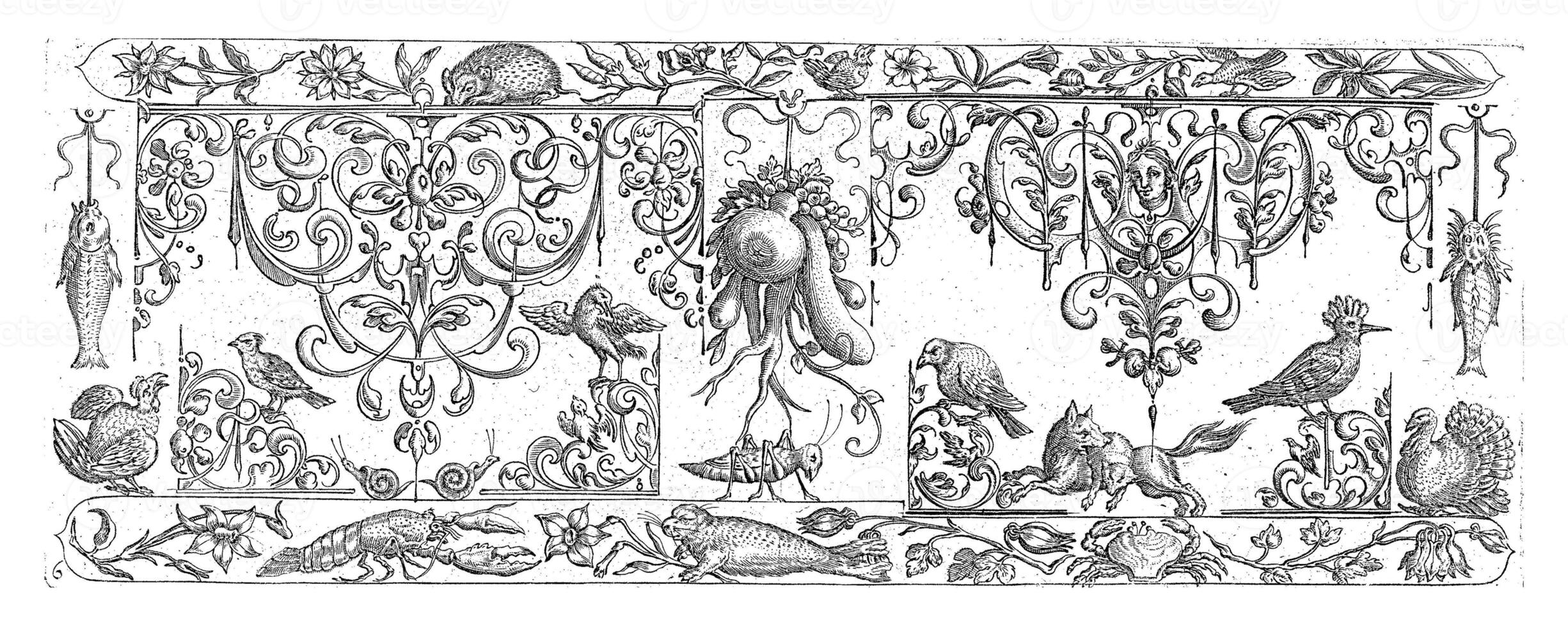 Border decoration with a lobster, a seal and a crab at the bottom, Henri Le Roy attributed to, after Michiel le Blon, after 1611 - c. 1656 photo