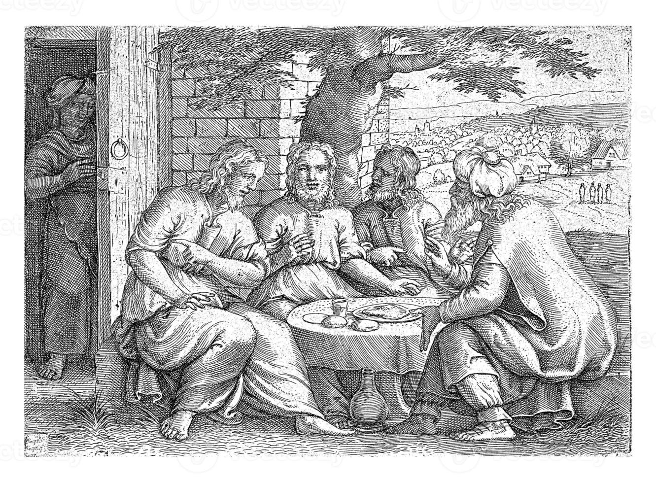 Abraham receiving the three angels photo