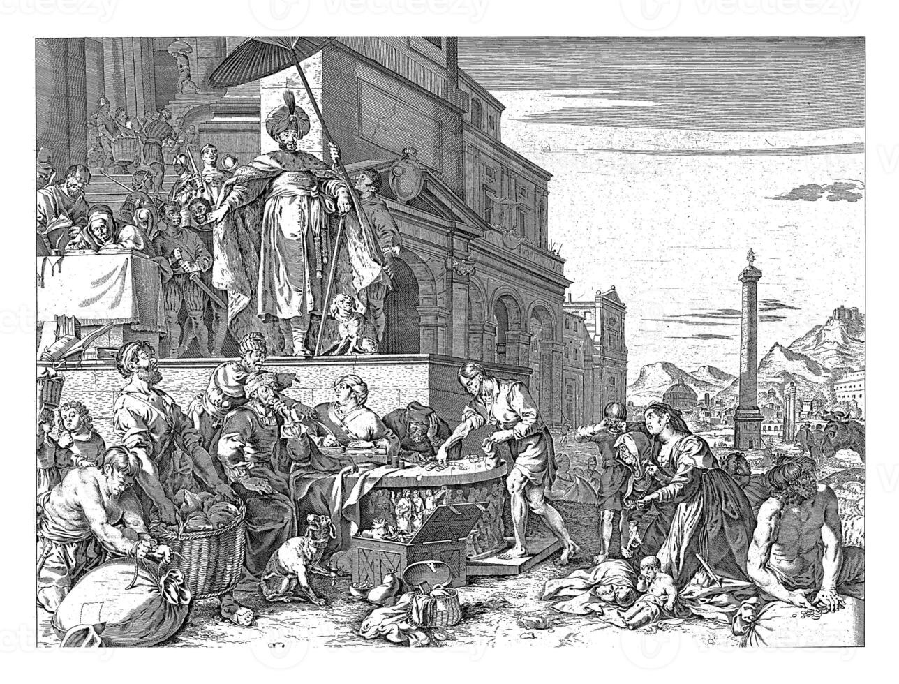 Joseph sells grain as viceroy of Egypt, anonymous, after Jan de Bisschop, after Bartholomeus Breenbergh photo