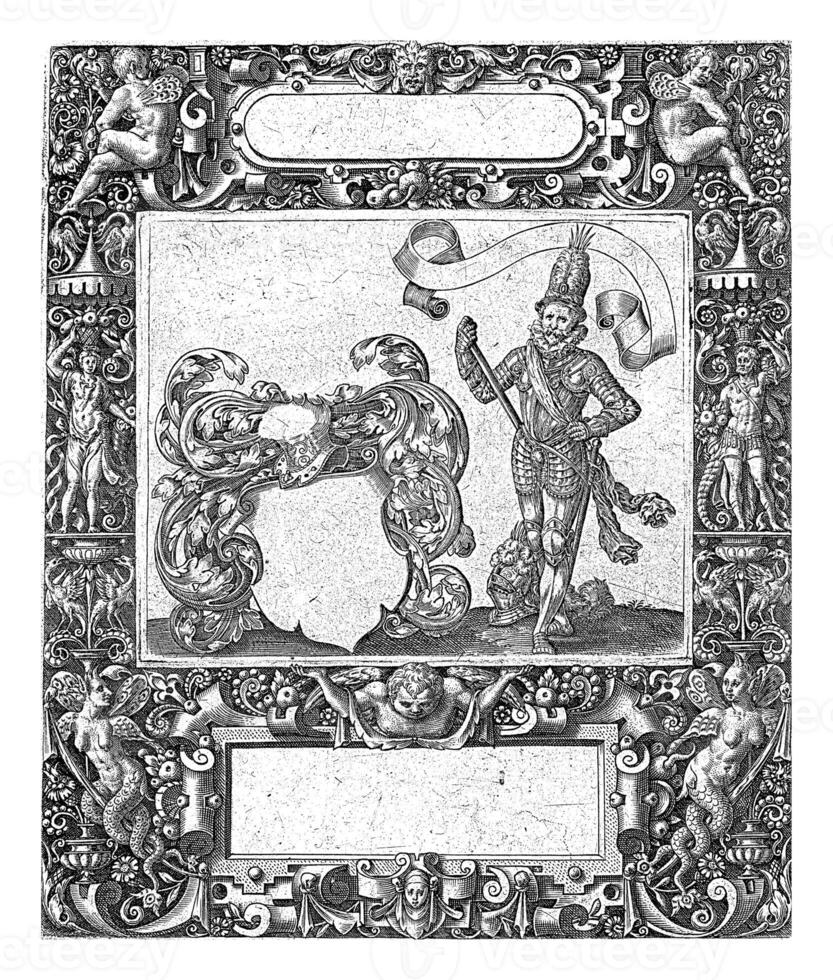 Frame with an elongated cartouche with rounded sides at the top center, Theodor de Bry photo