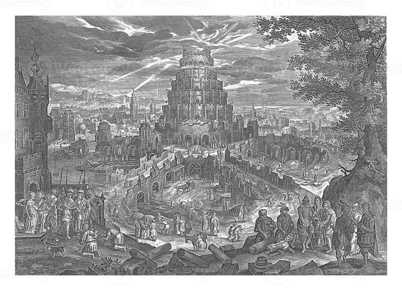 Nimrod has the Tower of Babel built, Jan van Londerseel, after Dirck Aertsz., 1601 - 1702 photo