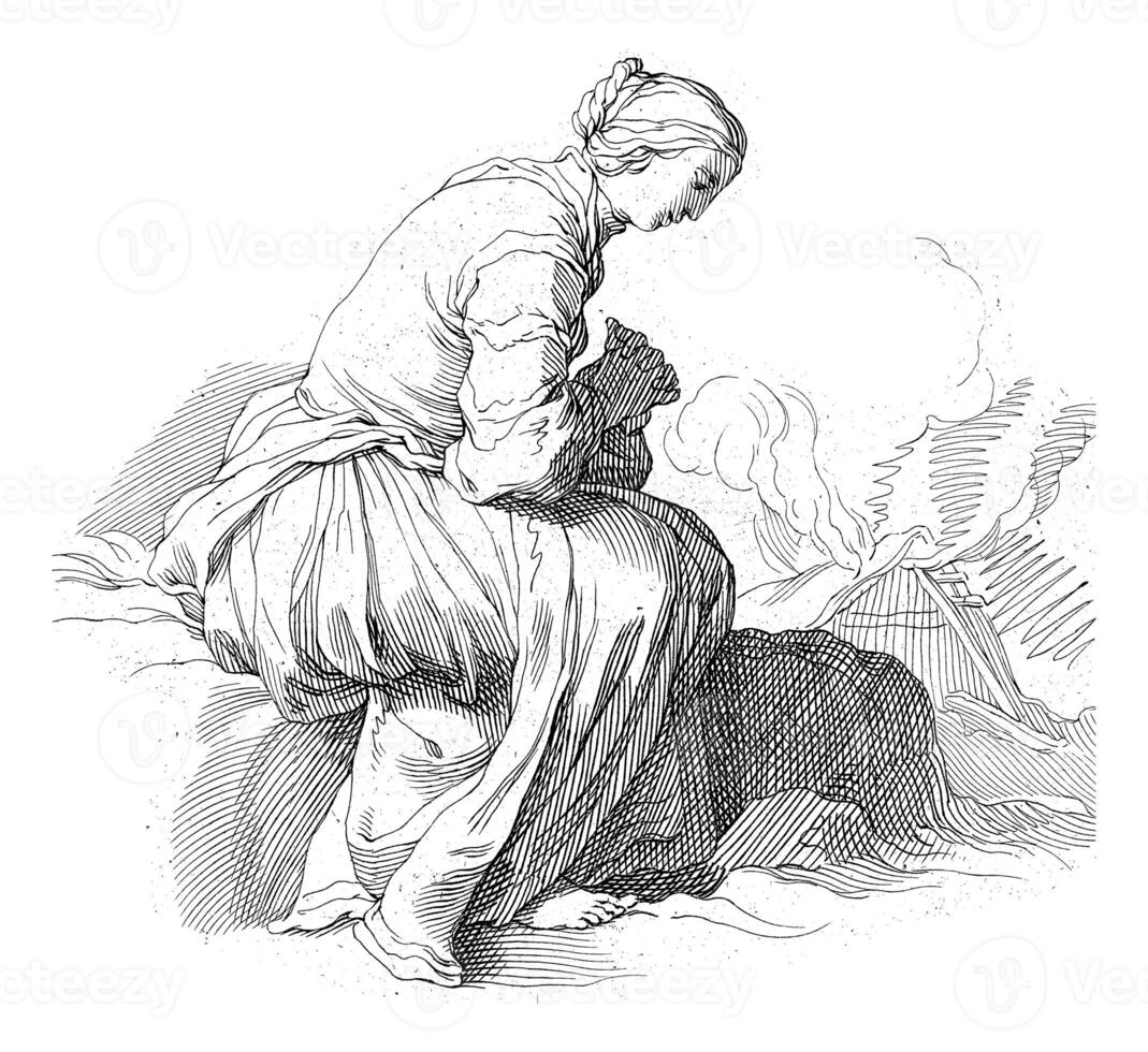 Woman Praying vintage sketch photo