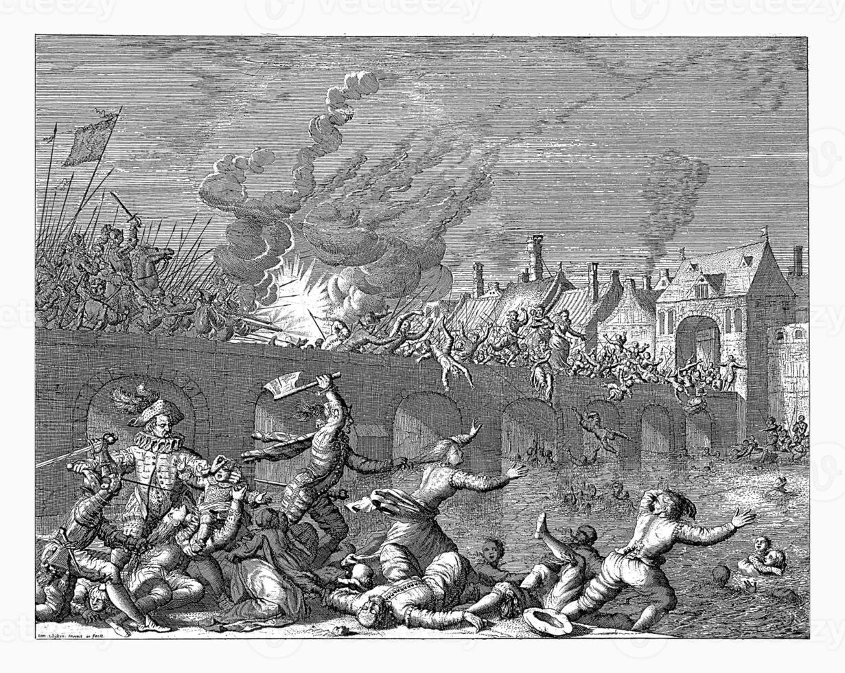 Massacre at Maastricht committed by the Spaniards, 1579, Jan Luyken, 1678 - 1680 photo