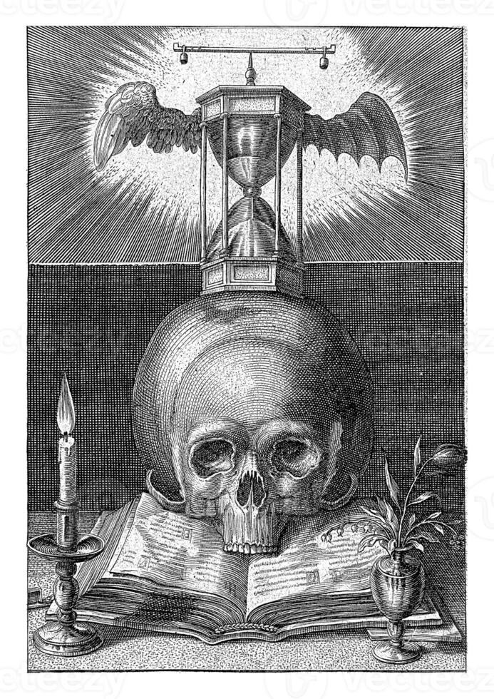 Title print with a skull and an hourglass, Hendrick Hondius I, 1626 photo